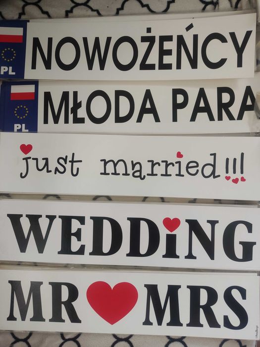 Tablice rejestracyjne ślubne weselne KOMPLET