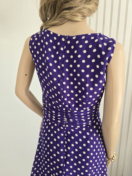 Sukienka midi grochy retro 40 L wiskoza acetat marszczona klamra