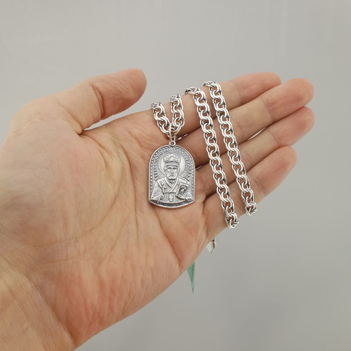 Чоловіча срібна цепочка з іконкою Миколай Чудотворець ланцюжок 925