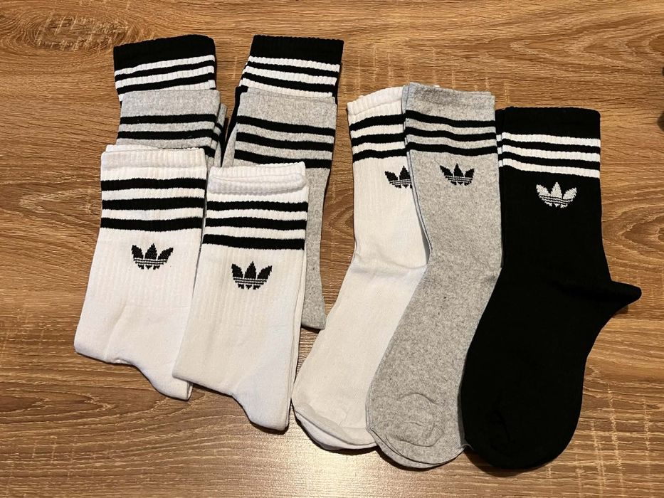Skarpetki Adidas 9 par białe czarne szare długie skarpetki Adidas nowe