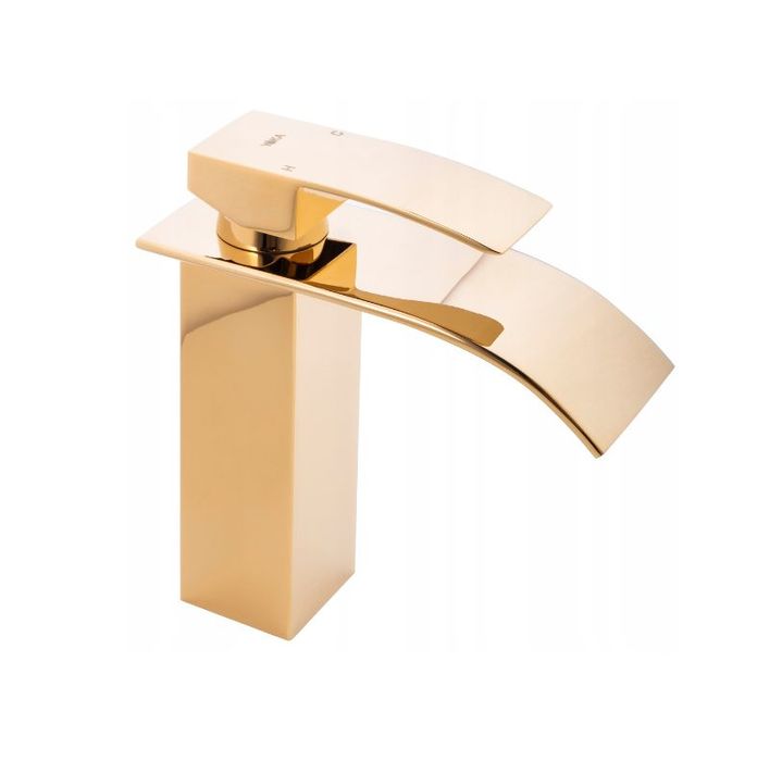 Bateria Umywalkowa Złota Stojąca Kran Kaskada Złoty Do Umywalki Gold