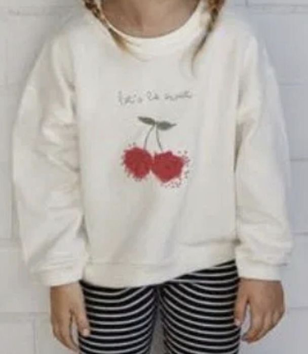 Zara bluza 110 wisienki biała kremowa