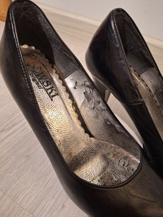 Czółenka na szpilce skóra, szpilki na platformie ze skóry 38