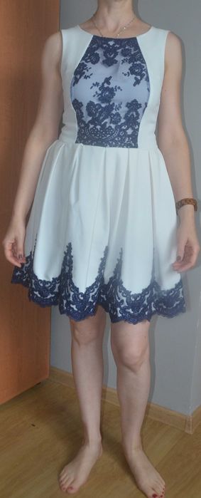 Biało-granatowa elegancka Sukienka rozm.36