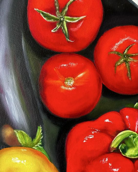 Картина олією « Овочева тарілка», натюрморт, овочі, картина з овочами