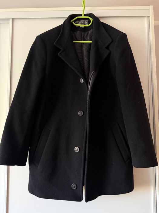 Czarny klasyczny męski wełniany płaszcz marki Docker’s, rozmiar M 48
