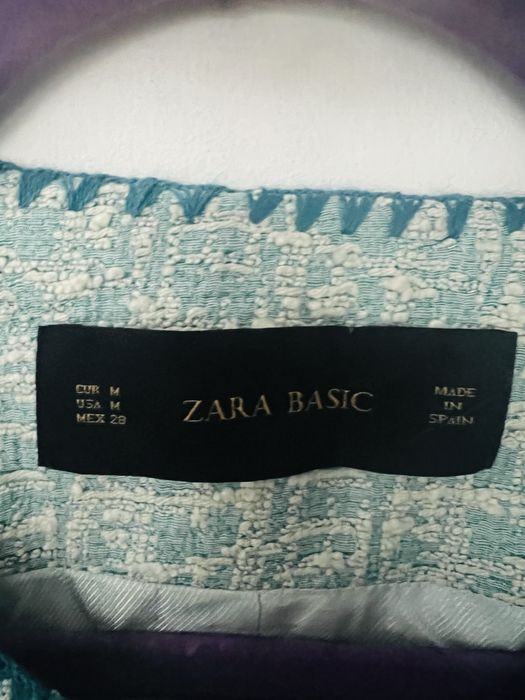 ZARA żakiet krótki niebieski M bawełniany