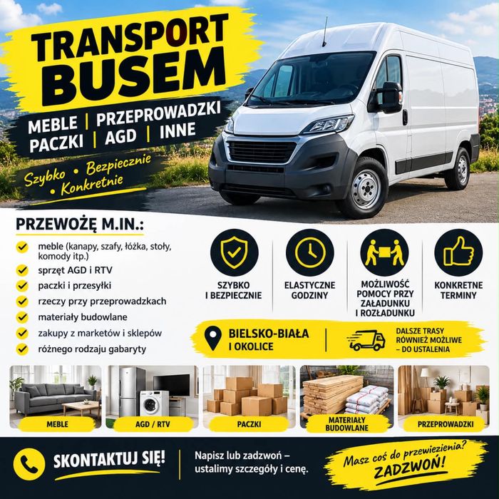 Transport Busem – przeprowadzki, przewóz towarów, paczek i mebli