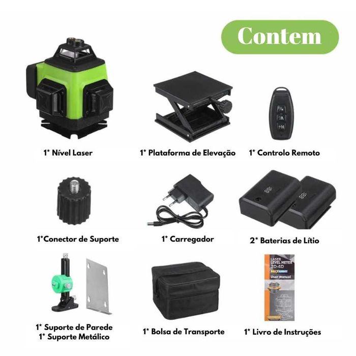 Nível Laser com 16/12/8/4 Linhas 360º c/ mala de transporte 2 Baterias