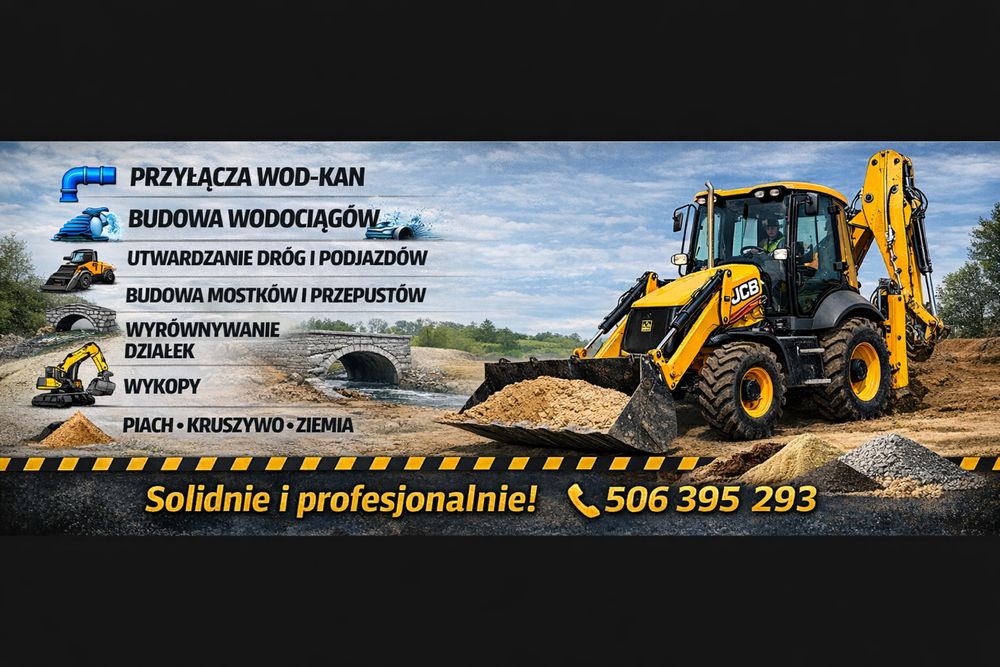 Usługi Koparko-Ładowarką JCB 3cx . Roboty ziemne i transport