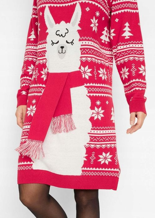 B.P.C sukienka dzianinowa świąteczna 3D z golfem r.40/42