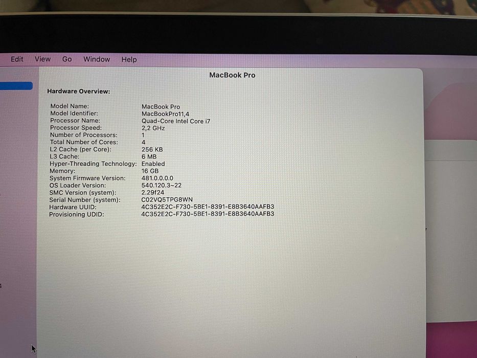 Apple MacBook Pro 15,4 cala A1398