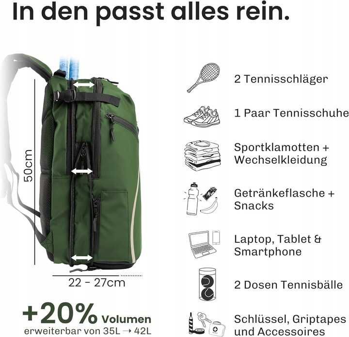 Otaro Plecak Tenisowy z Przegrodą na Buty Premium + akcesoria 42L NOWY