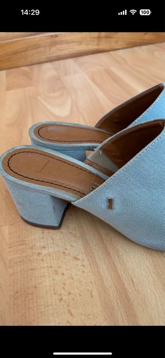 Mule salto alto grosso de tecido jeans - Tamanho 37 Santa Lola