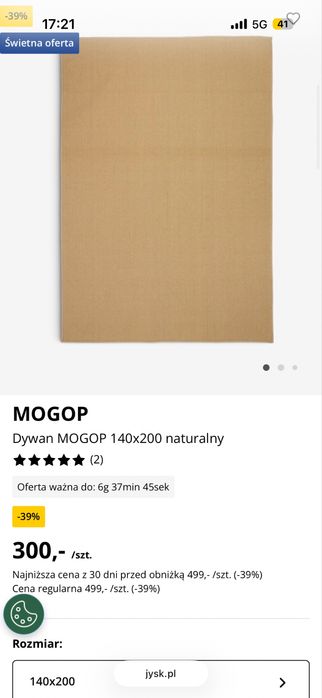 Dywan jutowy 140x200 jysk