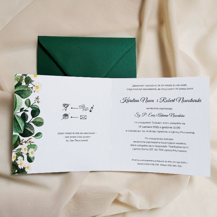 Zaproszenia ślubne STOKROTKI i zieleń