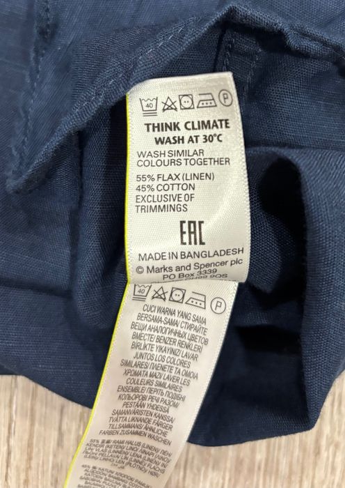 Marks & Spencer 2XL Льняная Мужская тенниска рубашка xxl XXL спенсер синяя