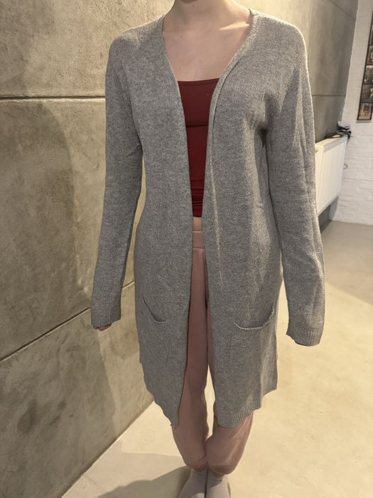 Sweter cardigan dlugi szary HM