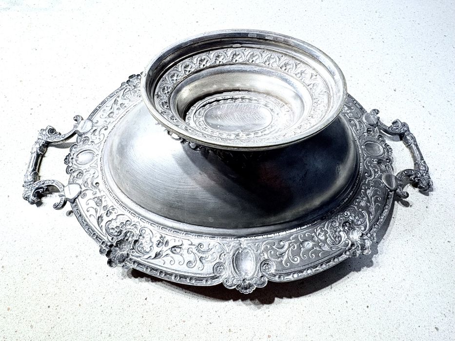 Magnífico raro antigo centro de mesa Arte Nova WMF com banho em prata