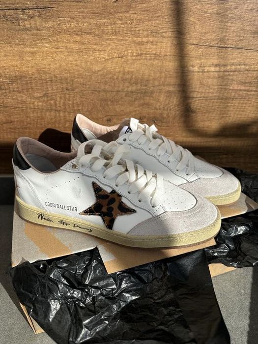 Кеди Golden Goose білі Ball Star/ Кросівки Голден Гус Леопардові/ GG