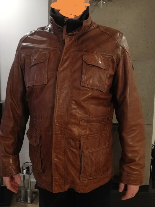 Kurtka skórzana męska brązowa