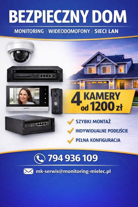 Monitoring, wideodomofony, sieci lan