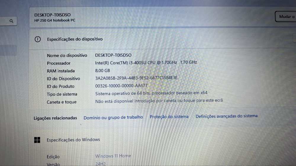 HP 250 G4 I3-4005U/8Gb Ram/SSD 256Gb