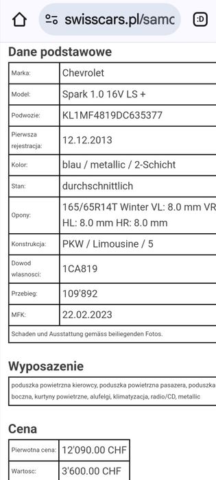 Chevrolet Spark. Szwajcar.  Tylko 100 tys przebieg. 1.0 B.