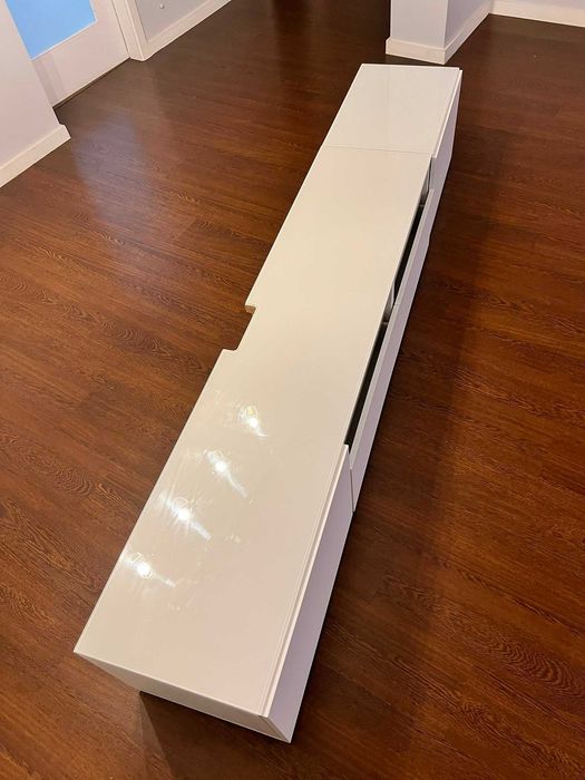 Móvel de TV c/portas, gavetas e tampo de vidro, branco Lappviken IKEA