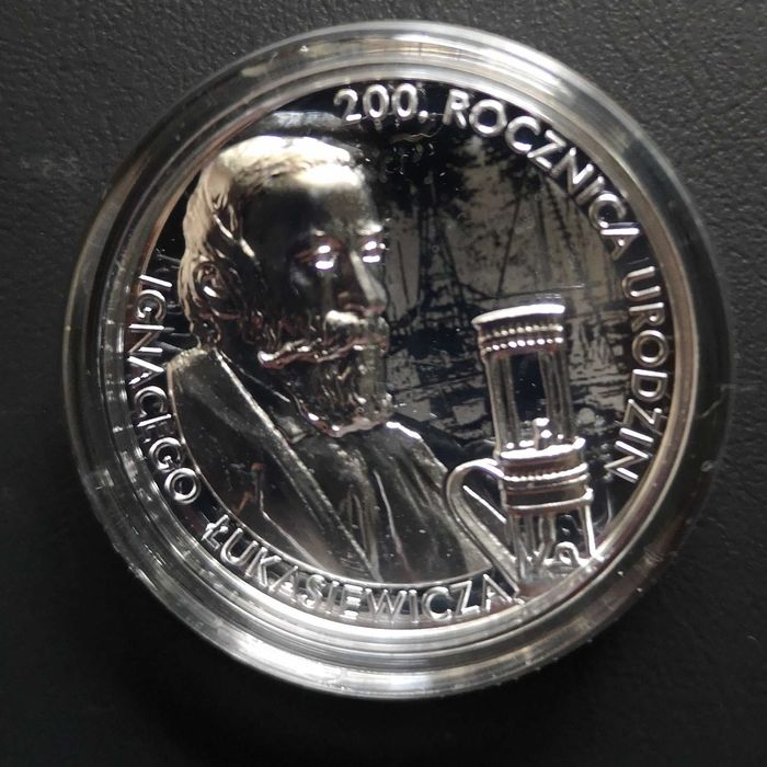 Kolekcjonerskie 10 zł 2022 r rocznica urodzin I. Łukasiewicz, Ag 999