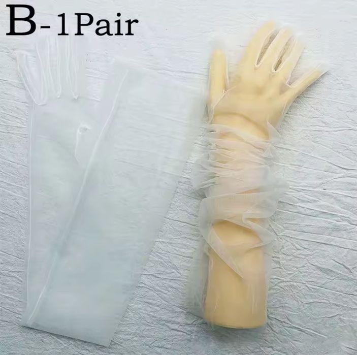 Длинные прозрачные фатиновые перчатки сетка