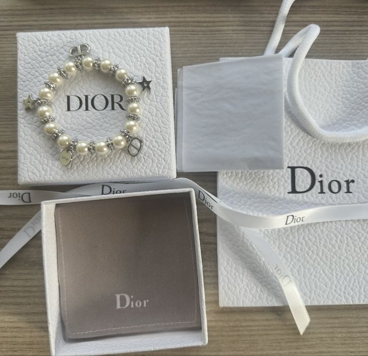 Bransoletka Dior perły biała srebrny kolor nowa z pudełkiem akcesoria