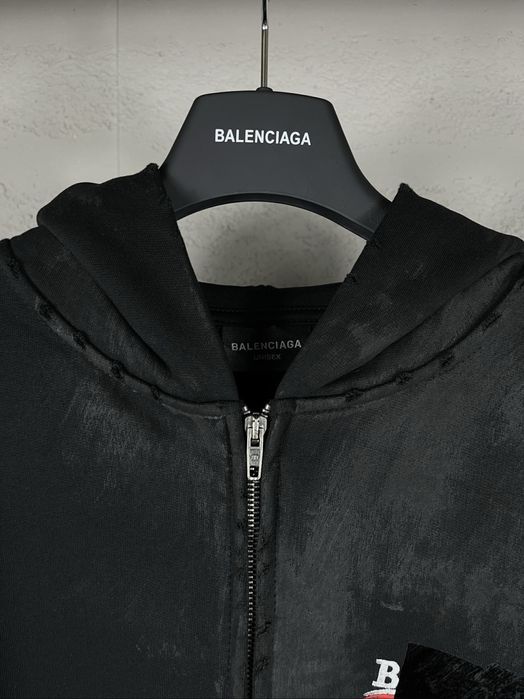 Зип худи BALENCIAGA оверсайз унисекс черное на замке кофта с капюшоном
