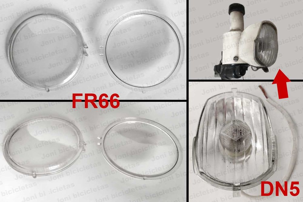 Aros, vidros, espelhos e casquilhos de faróis e farolins de bicicleta