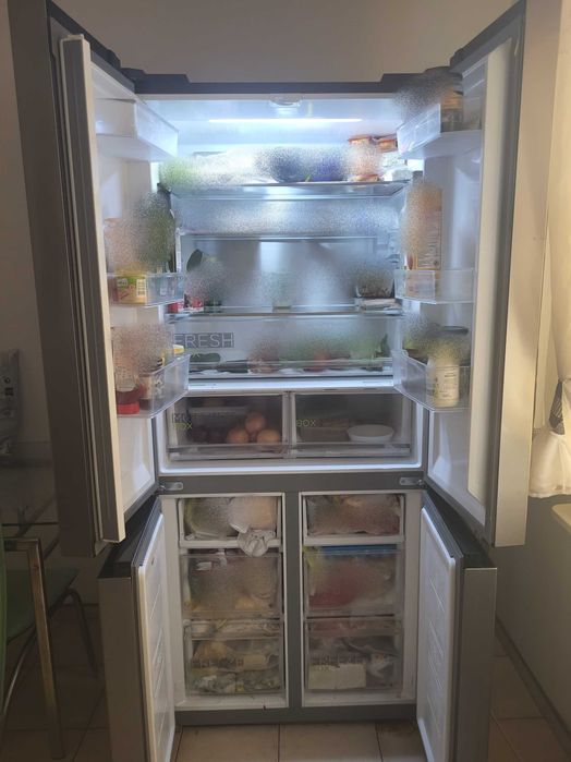 Lodówka Midea, 4 drzwi, zamrażalnik, szczotkowane aluminium