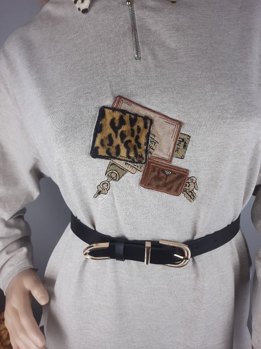 Bawełniana bluza z kołnierzykiem ciepła w panterkę cętki sweter