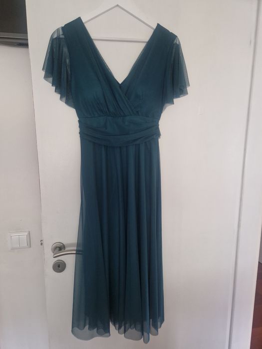 Vestido Midi azul petróleo S novo