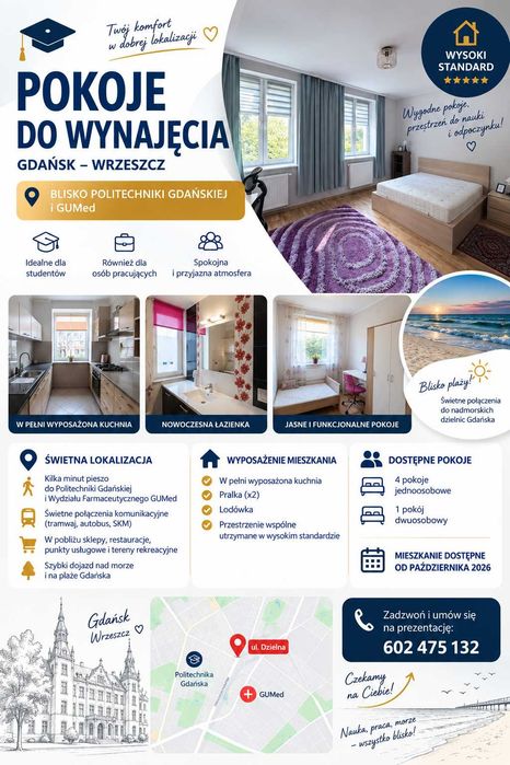 Pokoje do wynajęcia Gdańsk Wrzeszcz