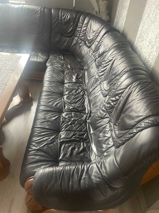 Kanapa narożnik skórzany, drewno dębowe- stelaż Rybnik