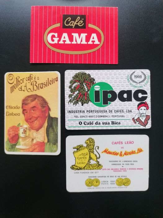 Conjunto de 4 calendários de marcas de café, Gama, A Brasileira, Ipac