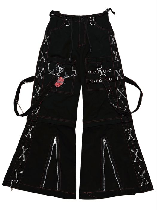 Czarne czerwone szerokie spodnie dead threads jak tripp nyc alternative goth emo punk visual kei dzwony scene jfashion grunge metal anime