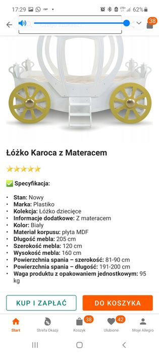 Lozko dla dzieci karoca auto meble przedpokoj