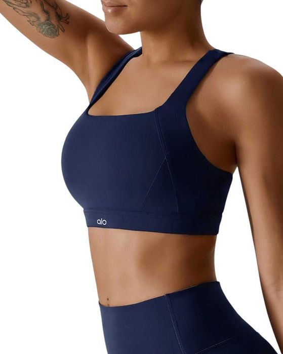 Топ спортивний Alo Yoga Airlift Suit Up Sports Bra Dark Blue
