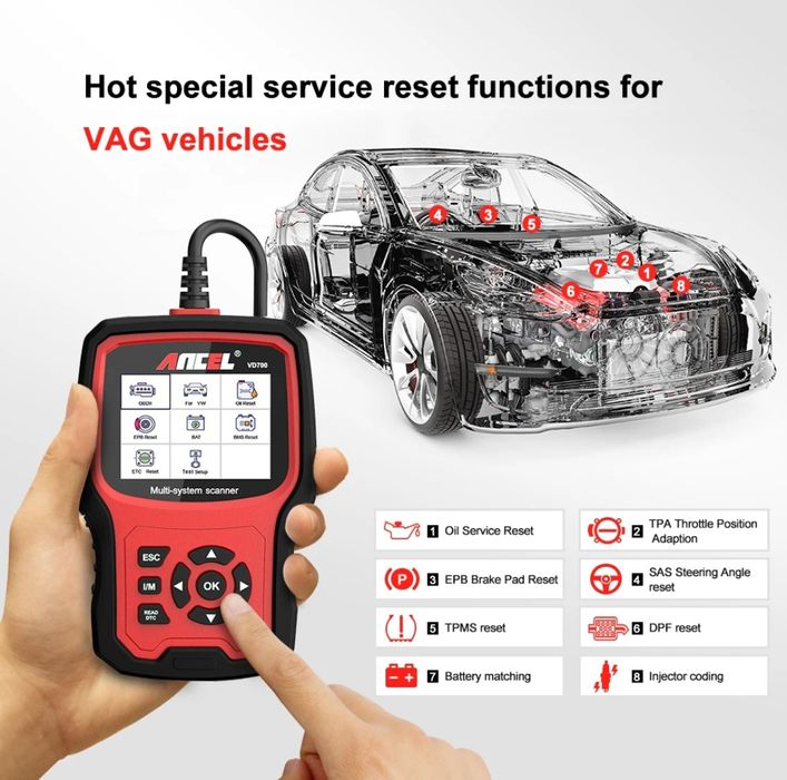 Interface de diagnóstico automóvel ANCEL Vd700 VW AUDI Skoda Seat NOVO