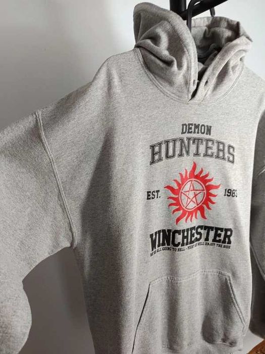 Bluza Supernatural Hoodie Demon Hunters Winchester Bros Grey Oversized Sweatshirt size L