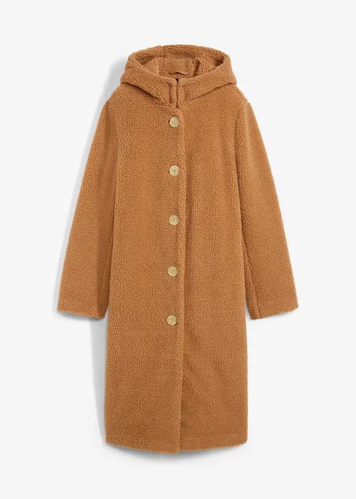 B.P.C płaszcz z przędzy boucle miodowy z kapturem r.38