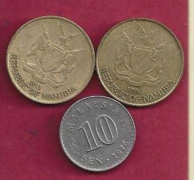 MOEDAS DE Namibia e Malasia  ANTIGAS 3 Moedas diversas
