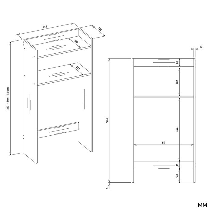 Szafka Łazienkowa NINA NP BIAŁA Na Pralkę Regał Słupek 2 Półki