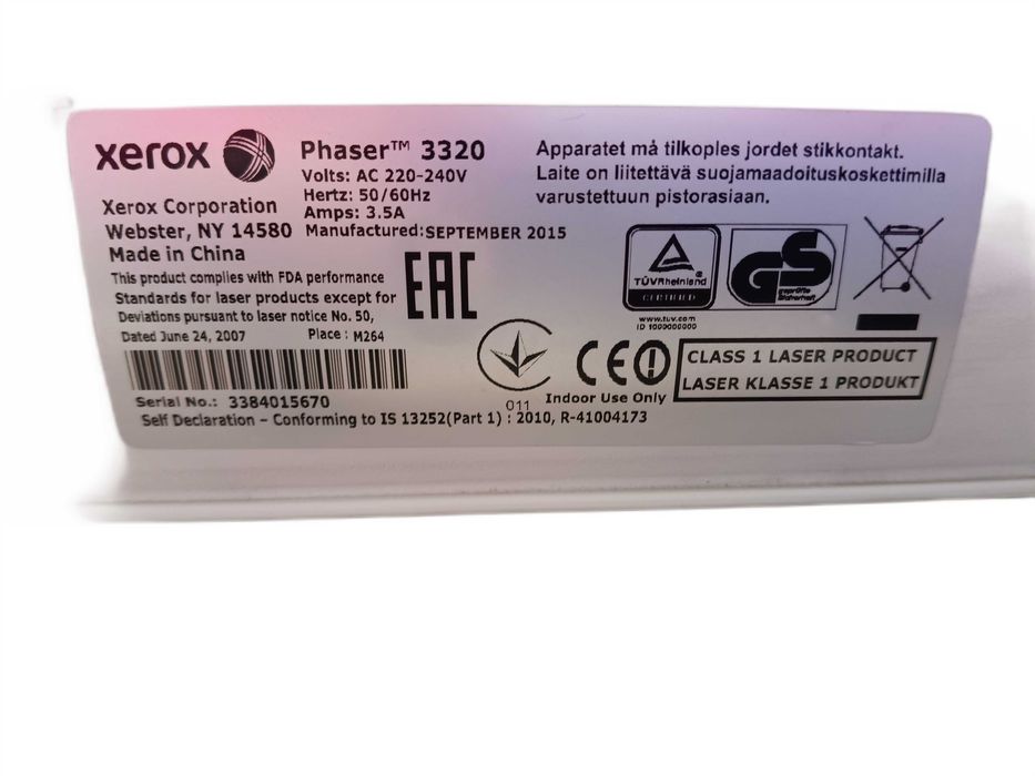 Drukarka jednofunkcyjna laserowa (mono) Xerox Phaser 3320