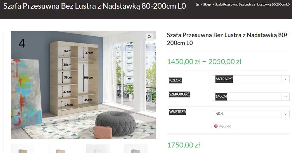 Szafa przesuwna antracyt 240x140x60